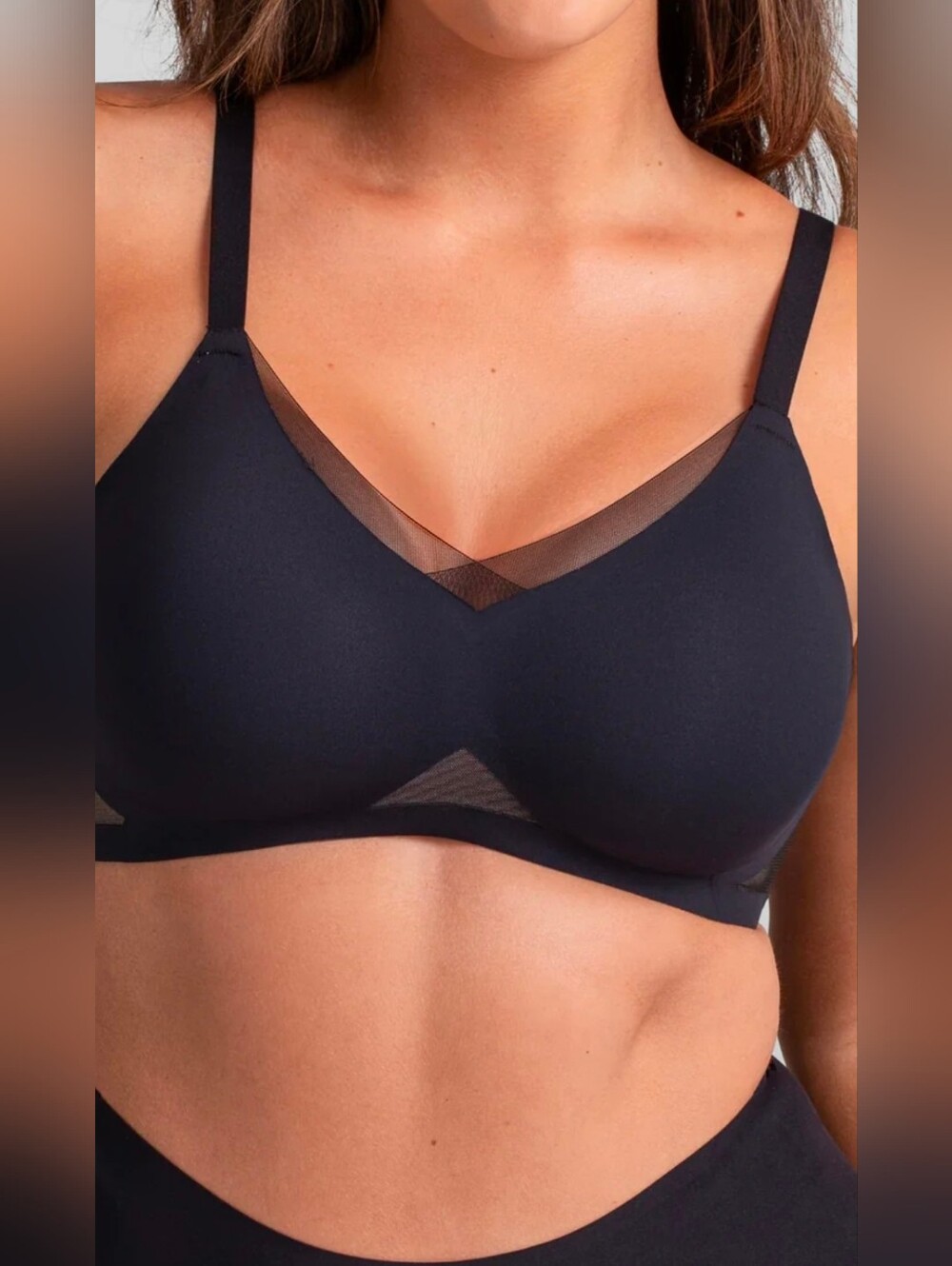 Honeylove Black Full-Coverage Crossover Wireless Bra 42DD/DDD
